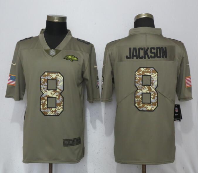 Men Baltimore Ravens #8 Jackson Olive Camo Carson Salute to Service Nike Limited NFL Jerseys